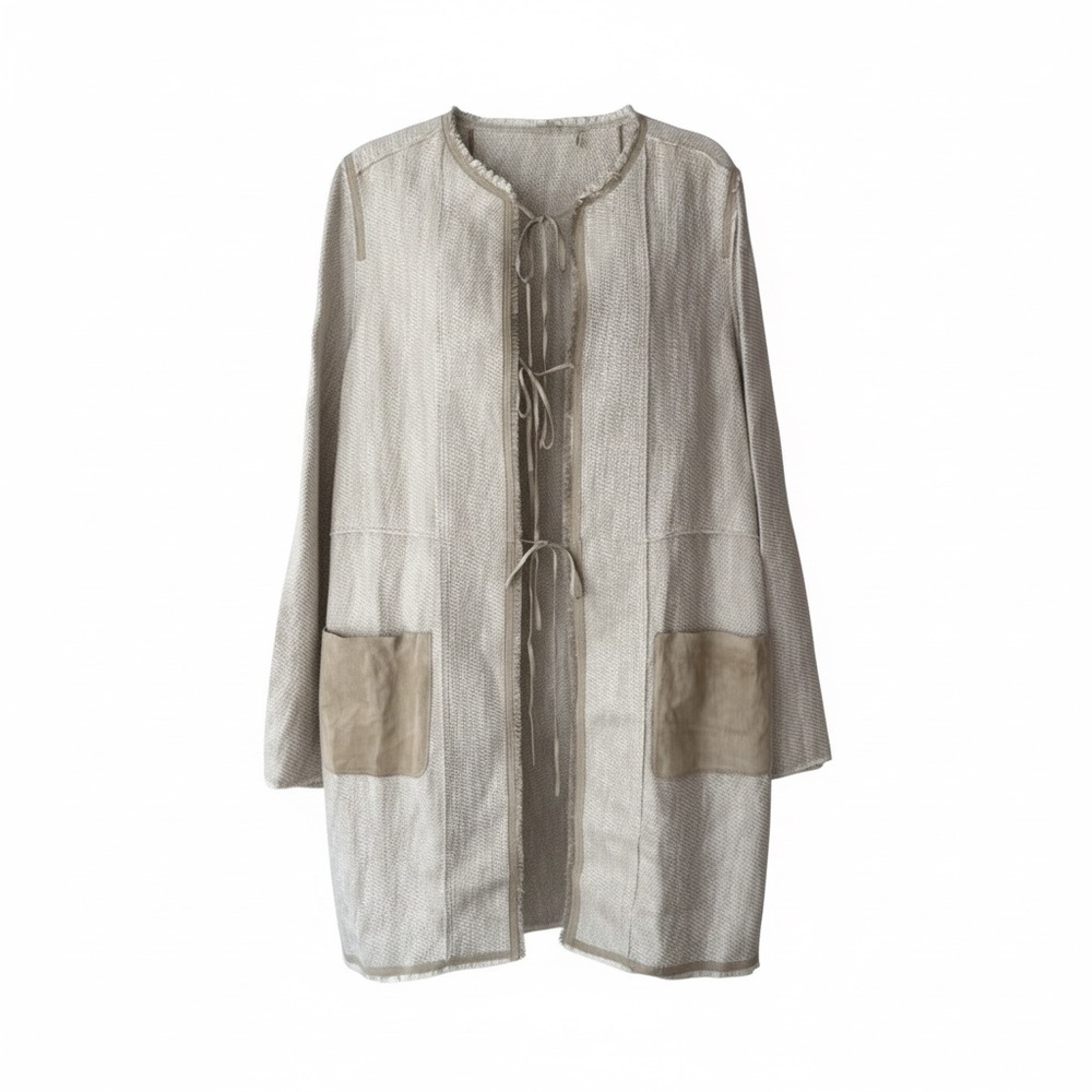 Elie Tahari Cream Textured Suede Knit Jacket Size Minimalist Neutral Luxury - Picture 2 of 16